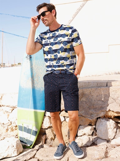 Marco Donati Kurzarmshirt mit Mustermix allover - marine-bedruckt