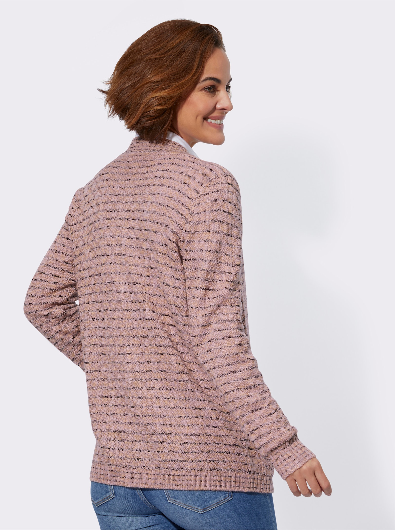 Ajourstrickjacke mit Schmuckknöpfen - mauve-meliert