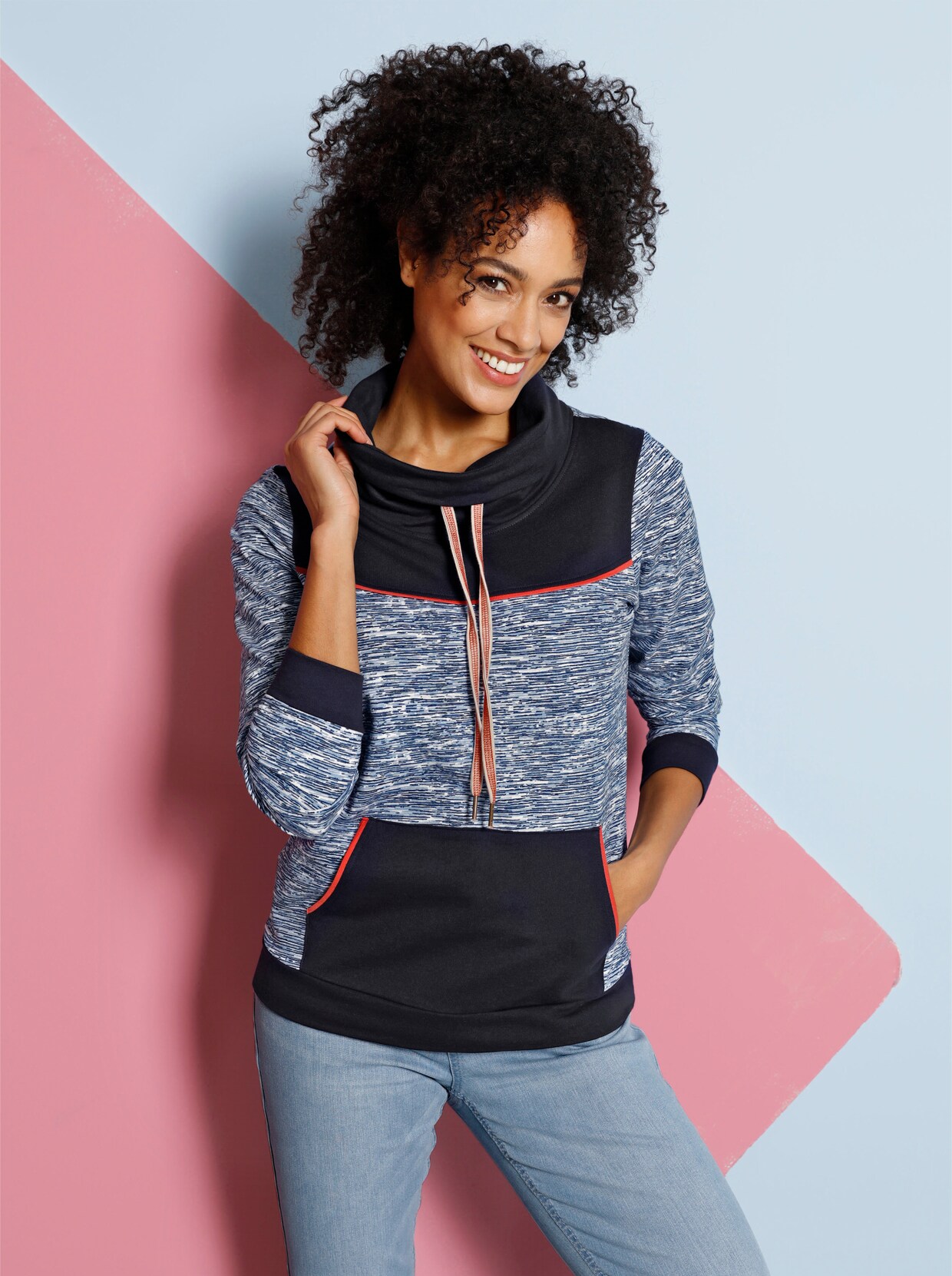 Sweatshirt - marin-vit, mönstrad