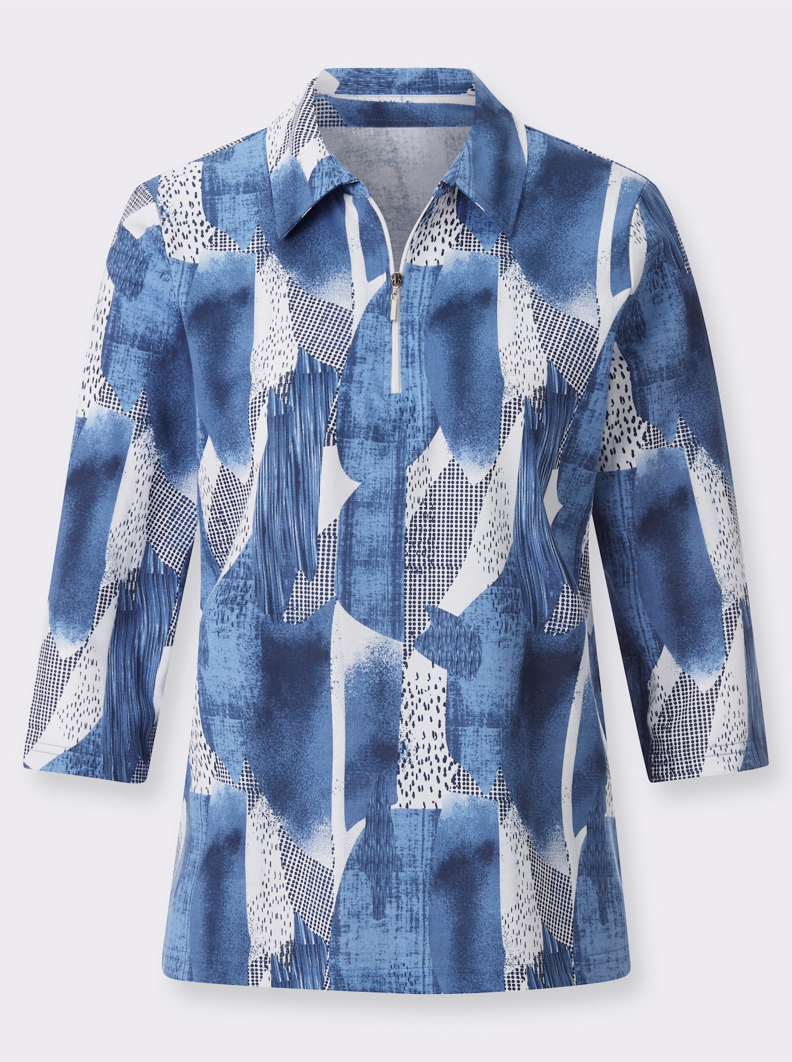 Poloshirt met korte ritssluiting - middenblauw/wit gedessineerd