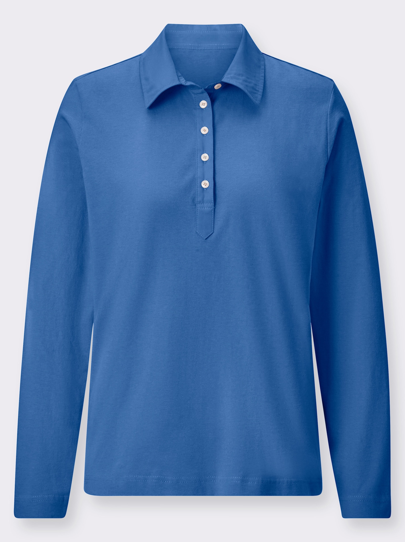 Poloshirt met lange mouwen van puur katoen - blauw