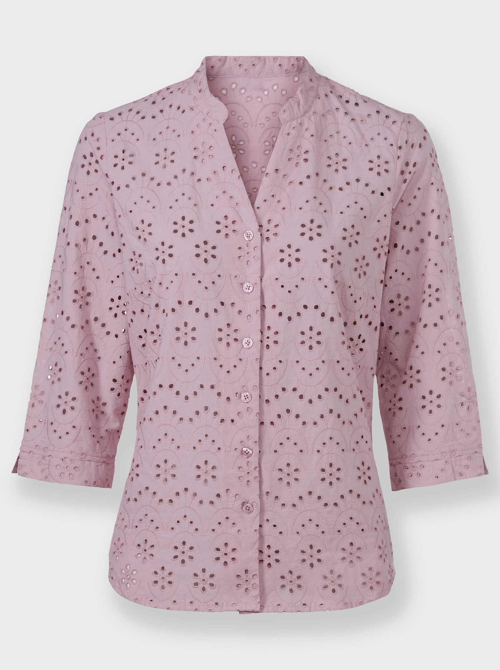 Baumwollbluse mit Lochstickerei - mauve