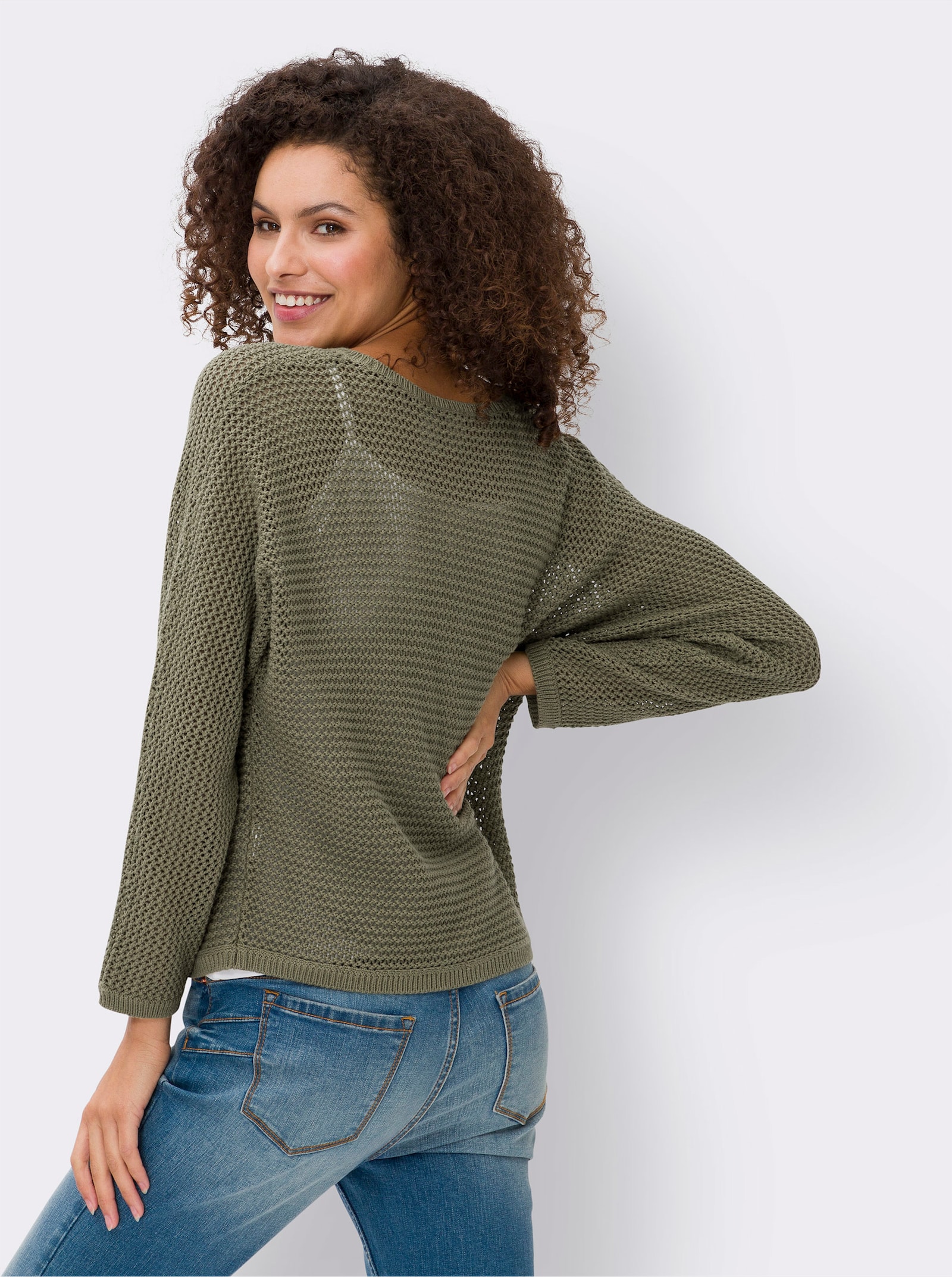 heine Ajourpullover mit Fledermaus-Ärmeln - khaki
