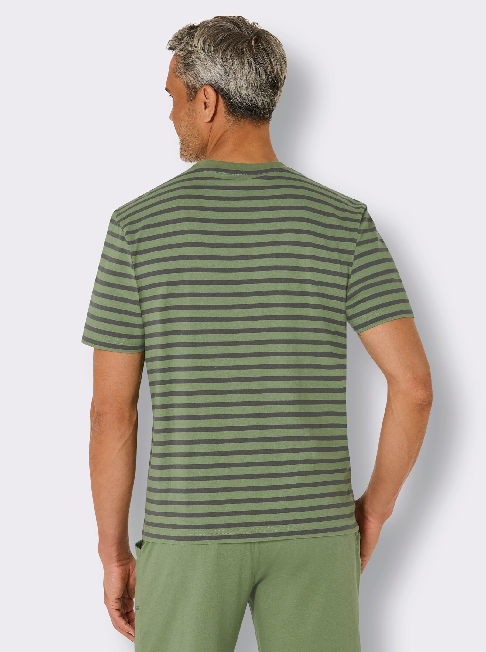 wäschepur men Schlafanzug-Shirt - eucalyptus-anthrazit-gestreift