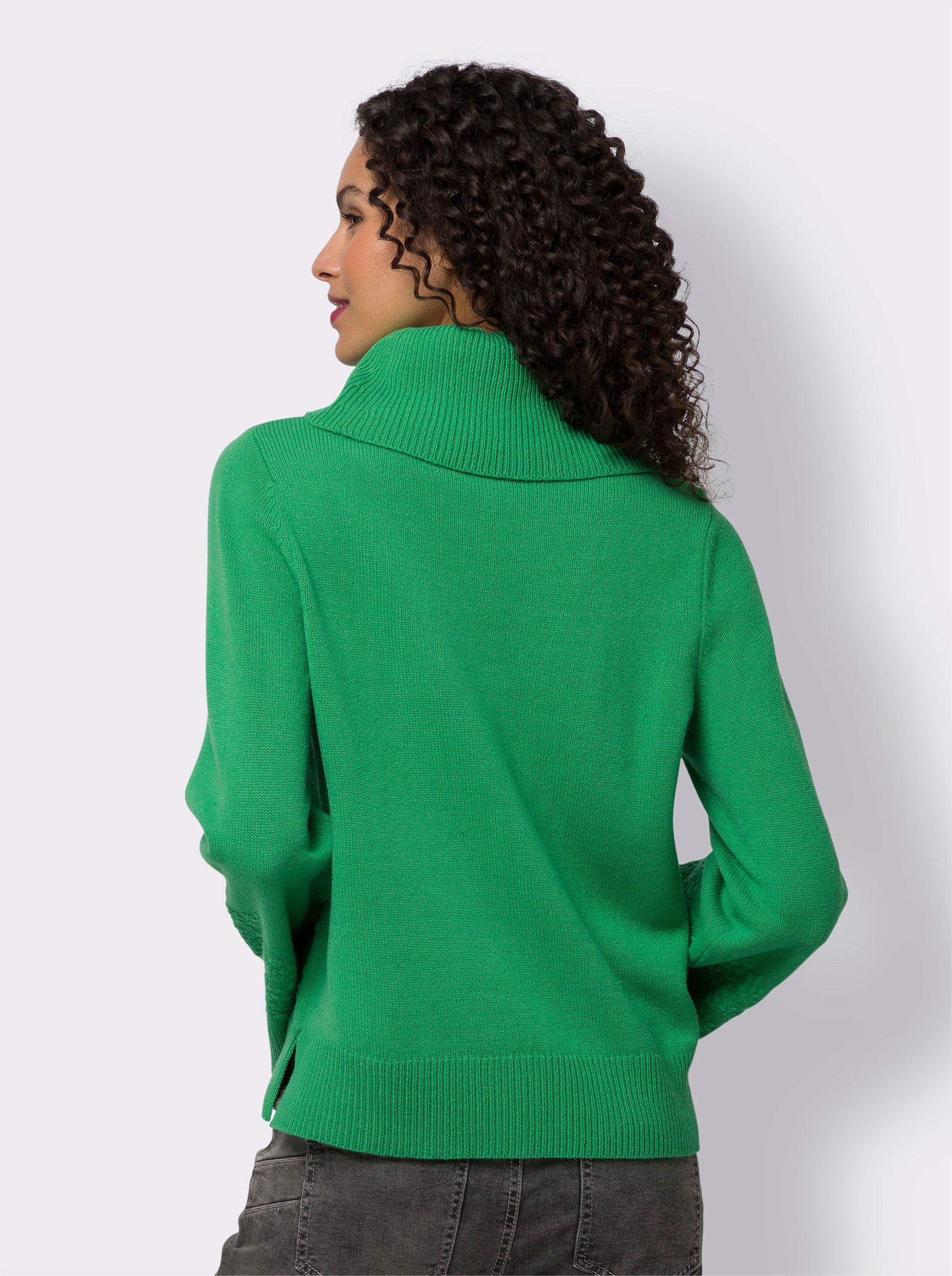 heine Rollkragenpullover mit Blumen-Stickerei - grasgrün