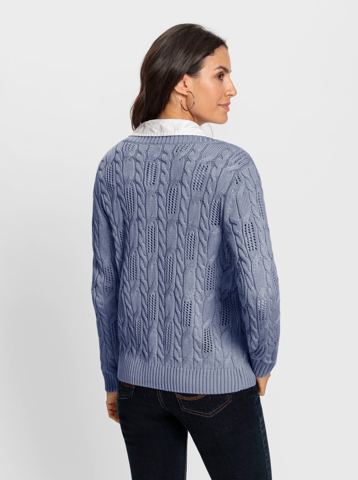 Pullover met V-hals - duivenblauw