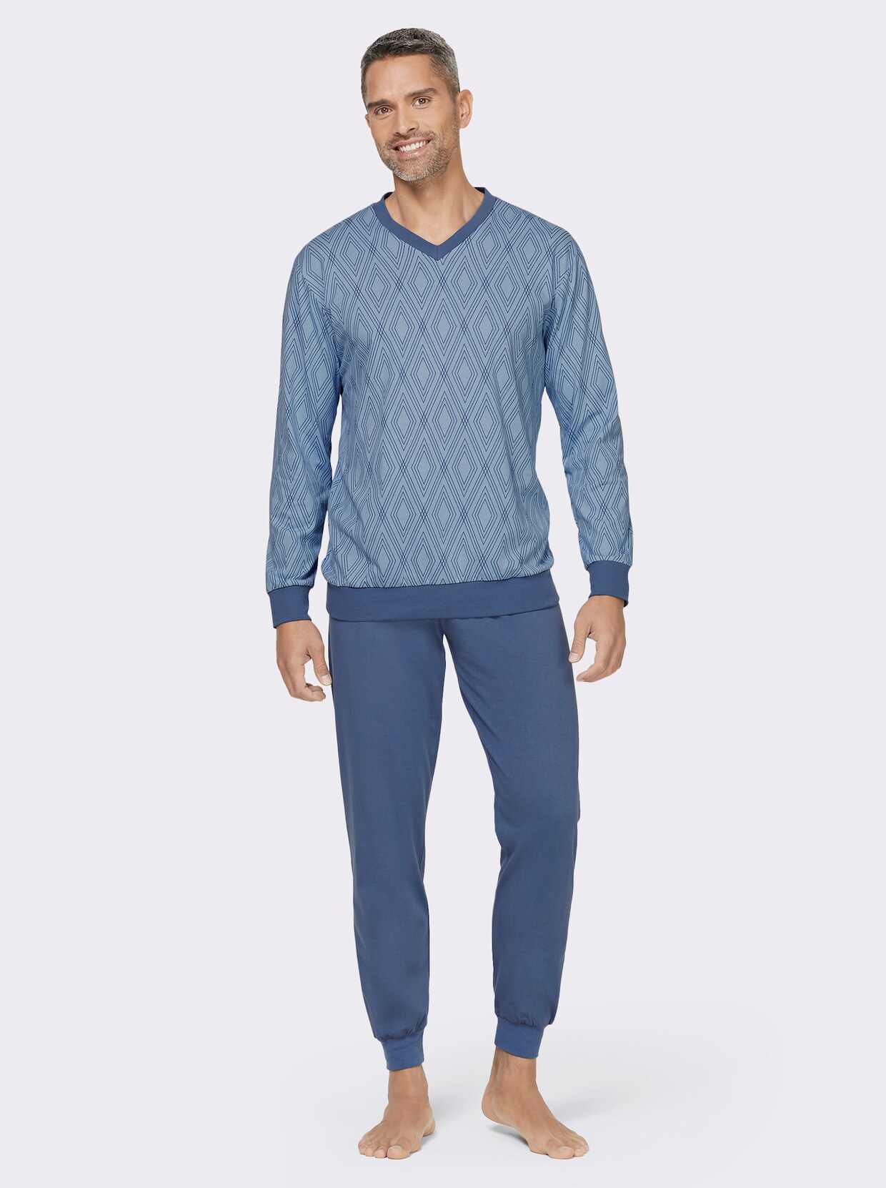 Pyjama - lichtblauw/jeansblauw gedessineerd