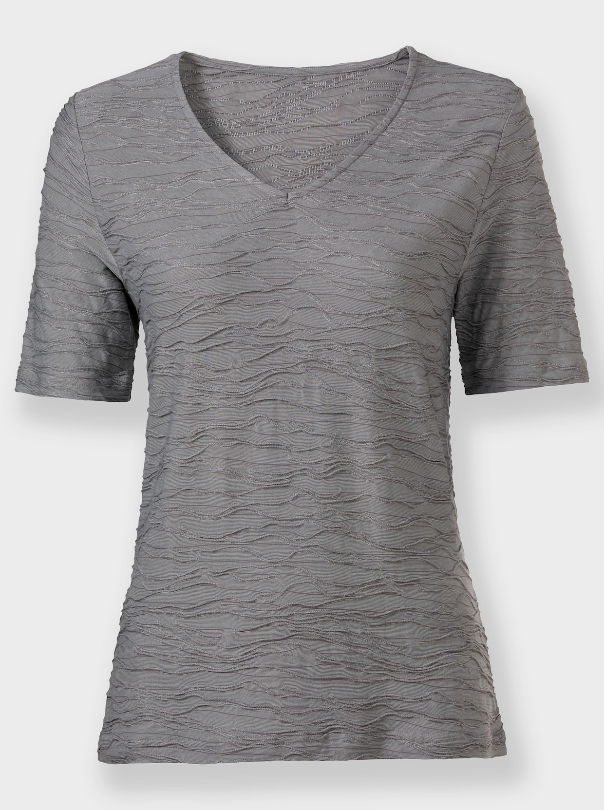 Shirt met V-hals - grijs gemêleerd