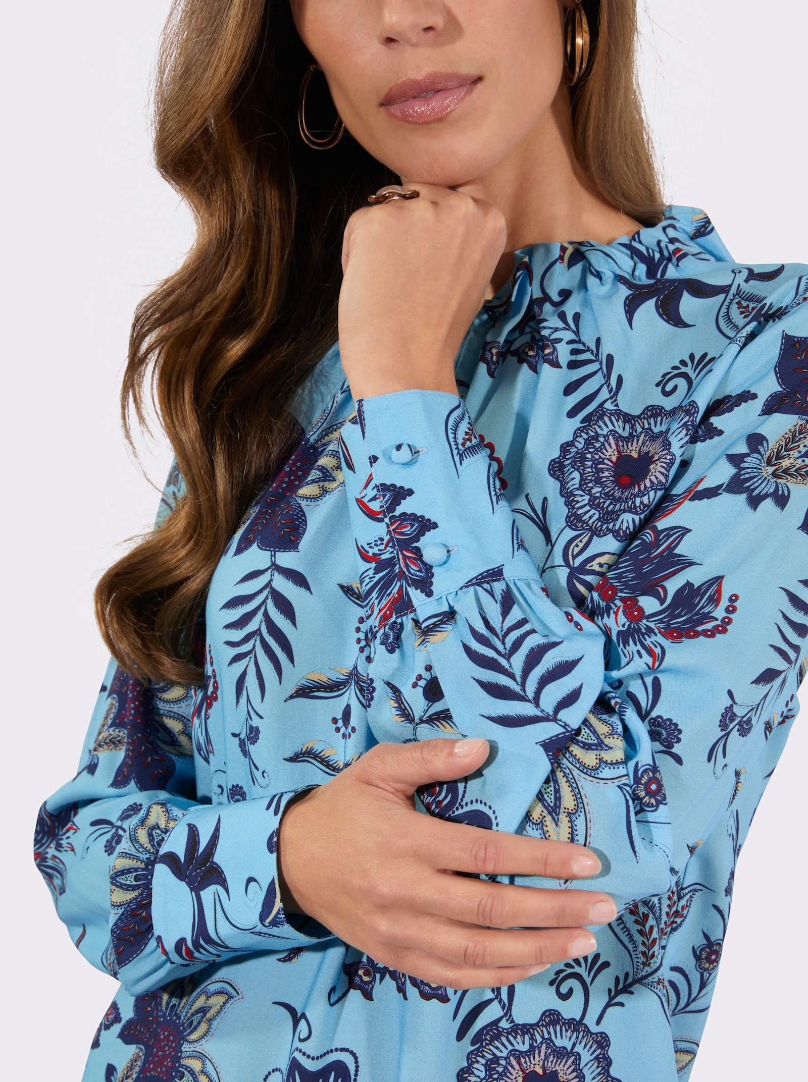 Druckbluse im floralen Dessin - aqua-marine-bedruckt
