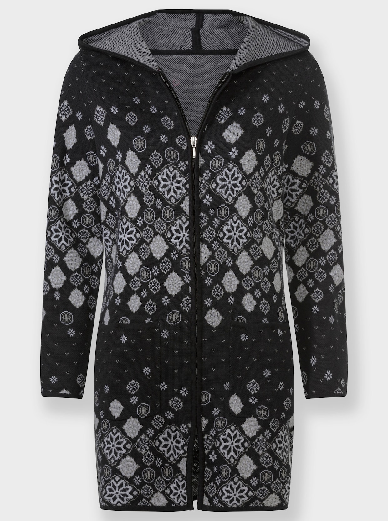 Longstrickjacke - schwarz-gemustert
