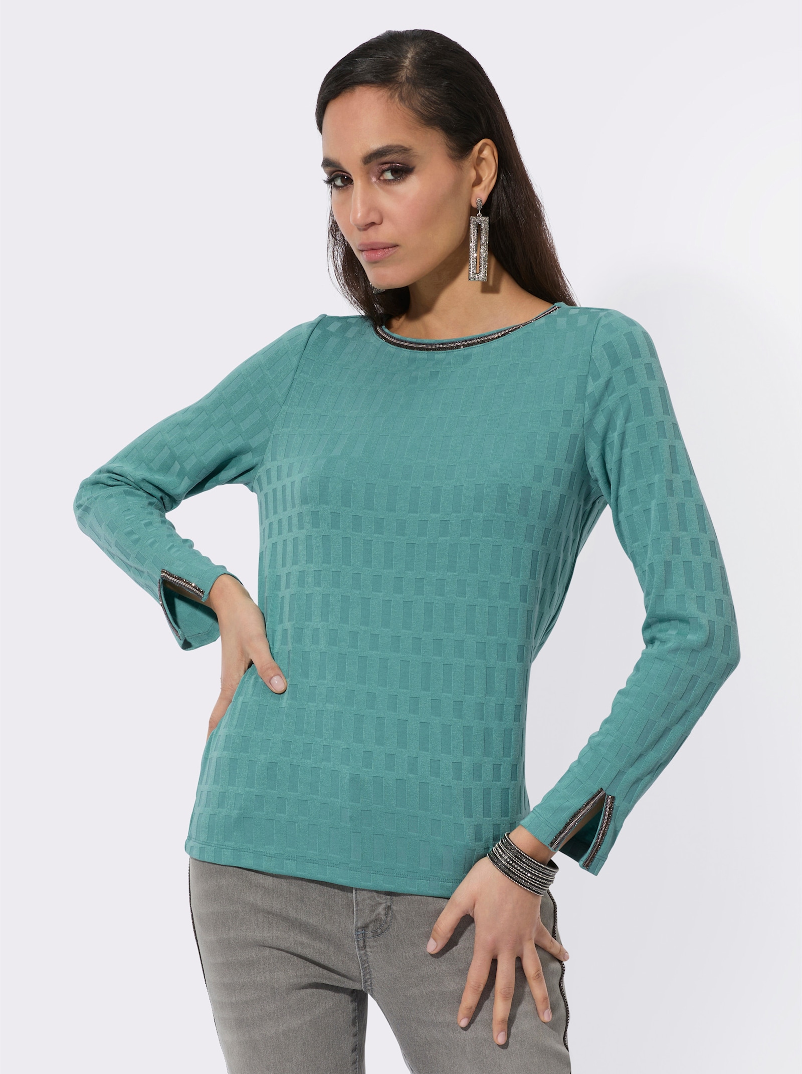 Langarmshirt in Jacquard-Struktur - salbei