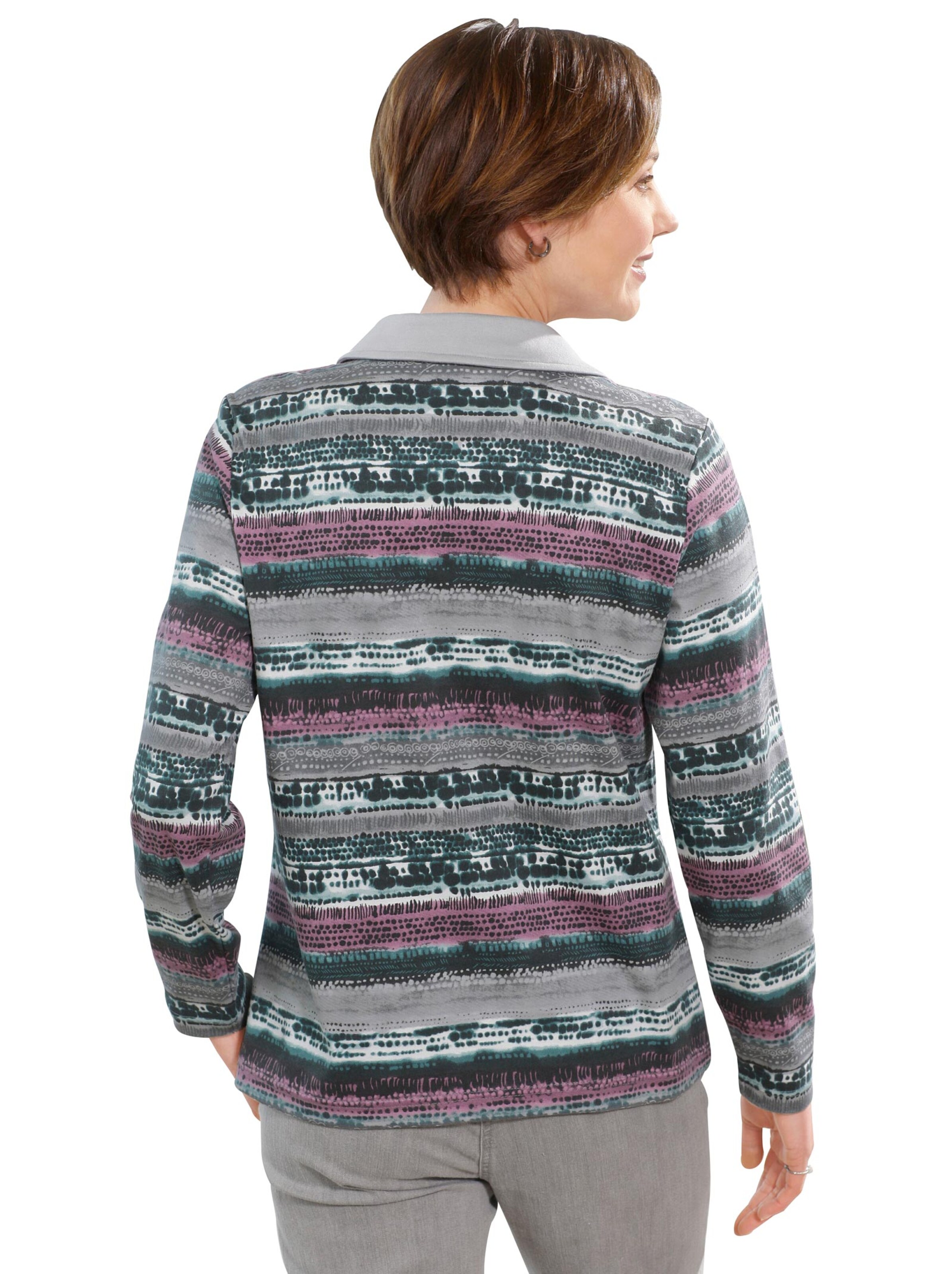 Collection L Poloshirt - grau-altrosé-bedruckt