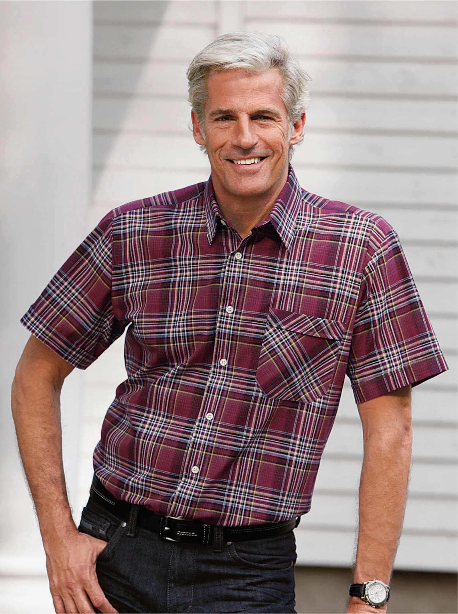 Catamaran Kurzarm-Hemd - bordeaux-kariert