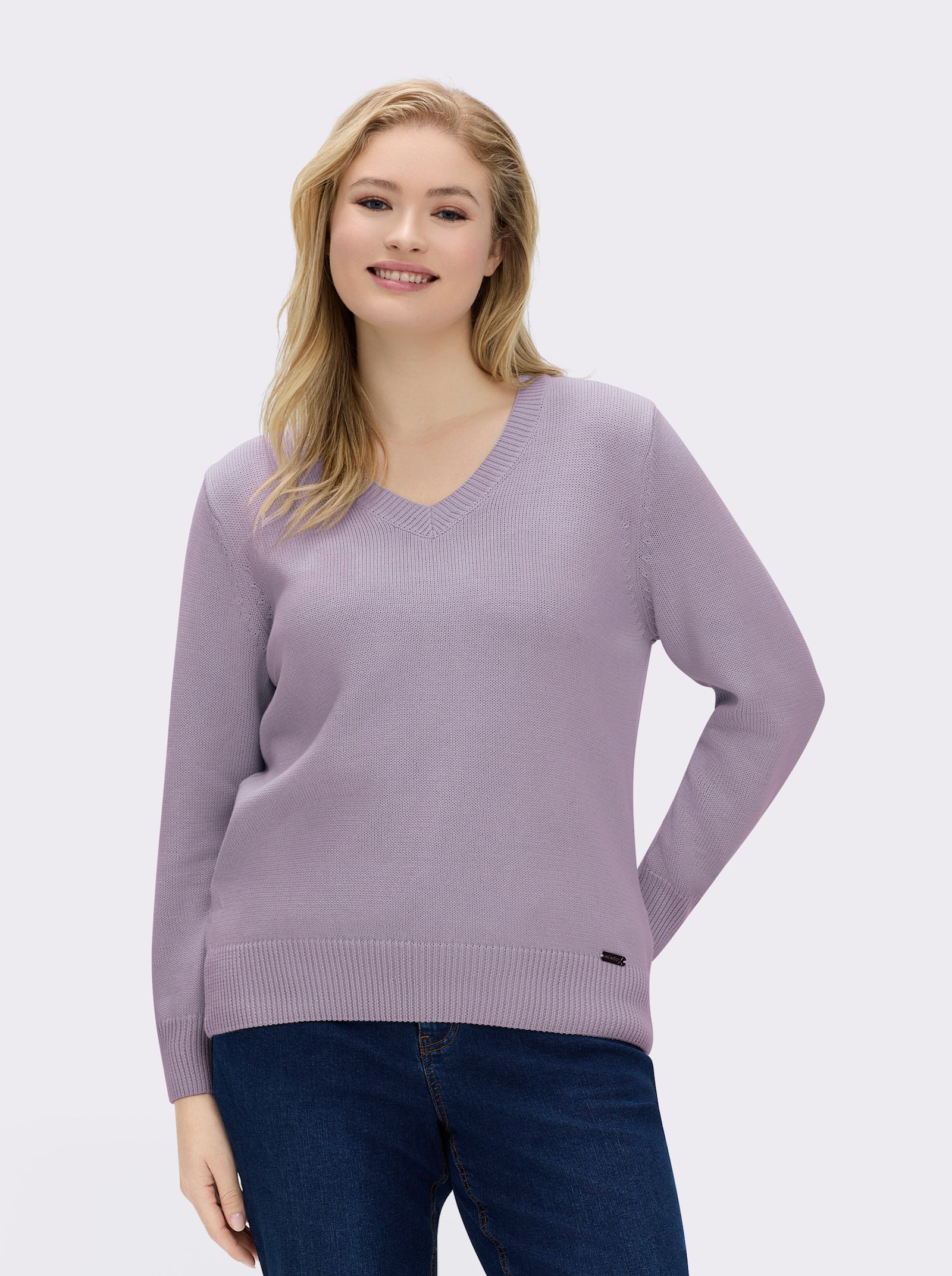 V-Ausschnitt-Pullover mit Baumwolle - flieder