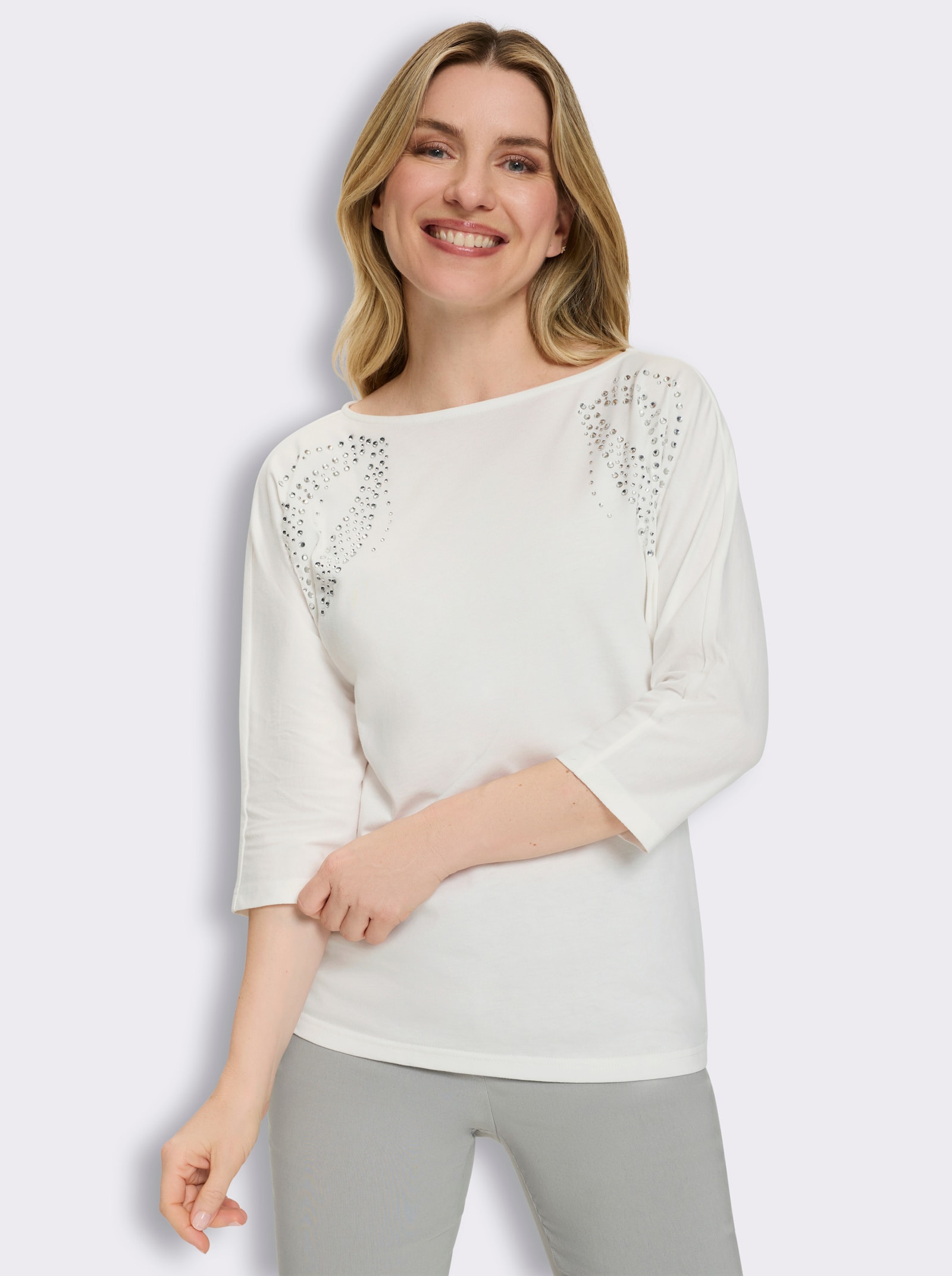 3/4-Arm-Shirt mit Fledermaus-Ärmeln - ecru