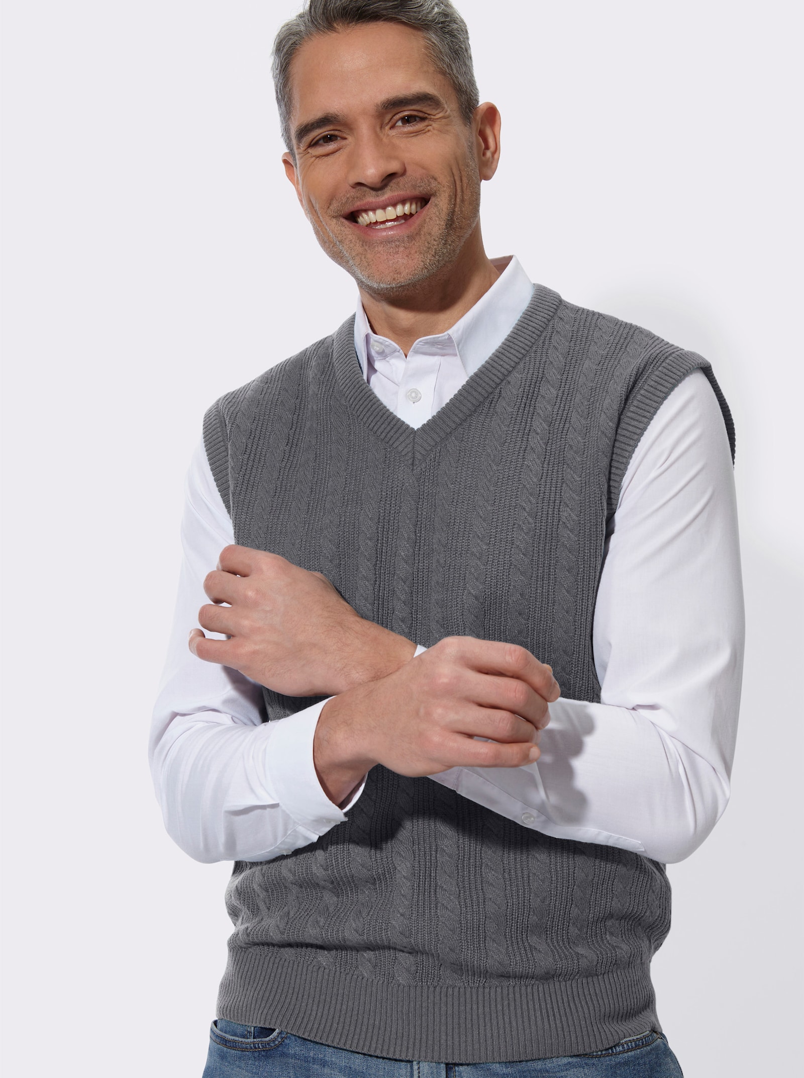 Pullunder mit Zopf- und Strickmuster - anthrazit