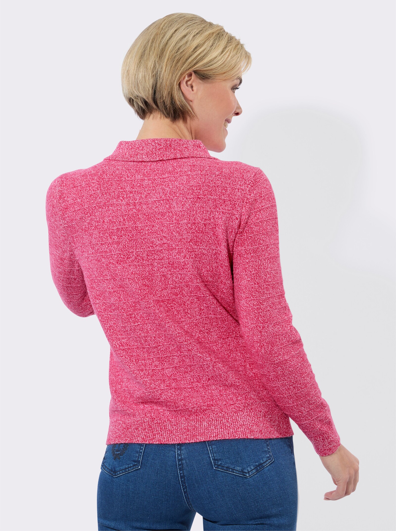 Polopullover in melierter Optik - pink-ecru-meliert