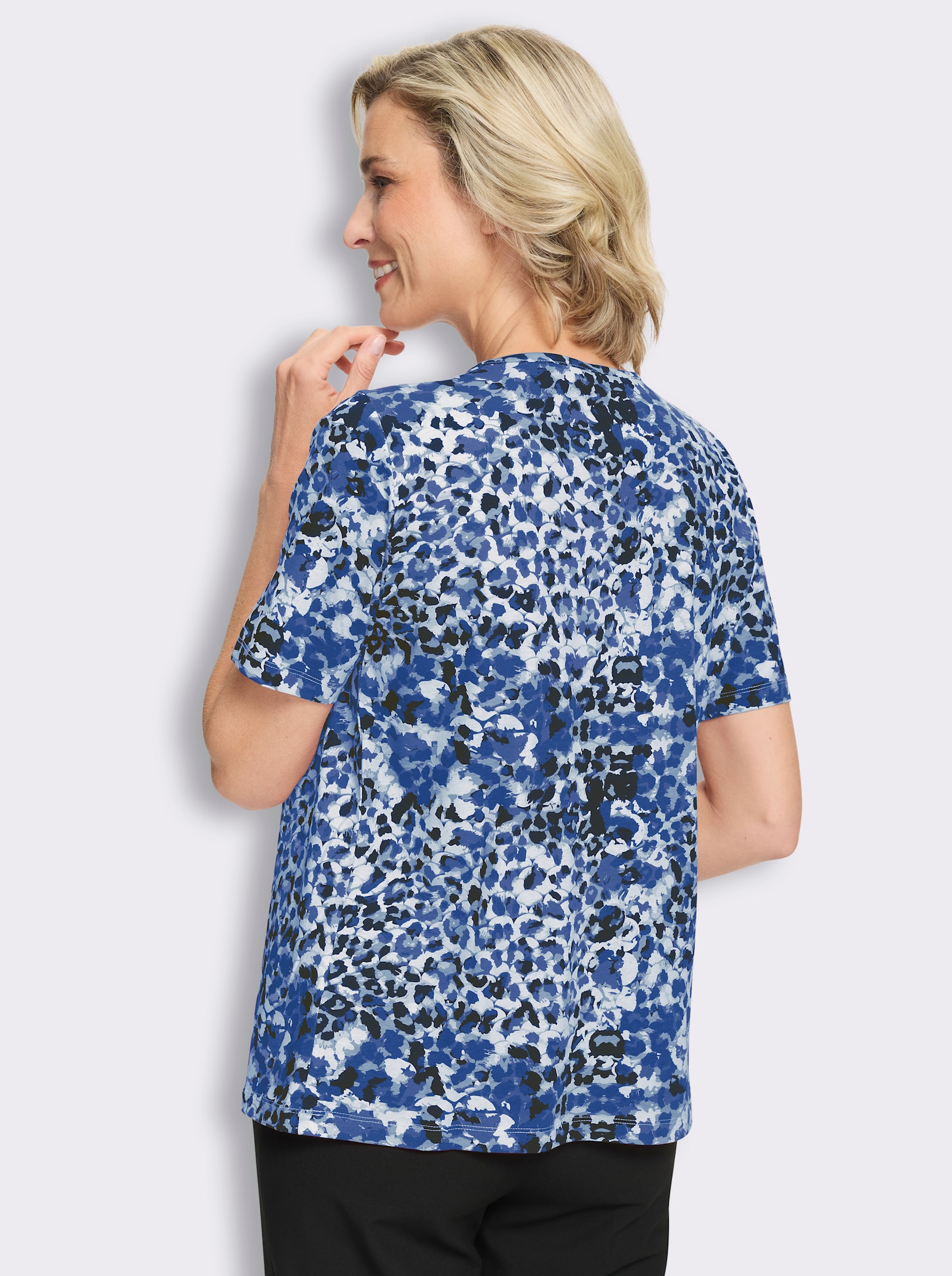 Shirt met korte mouwen en vachtpatroon - middenblauw/zwart bedrukt