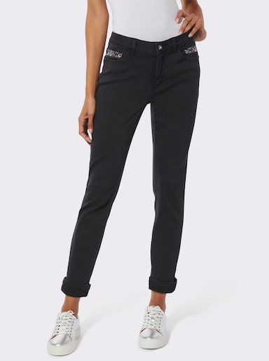  Gerade Jeans mit Ziersteinchen - black denim