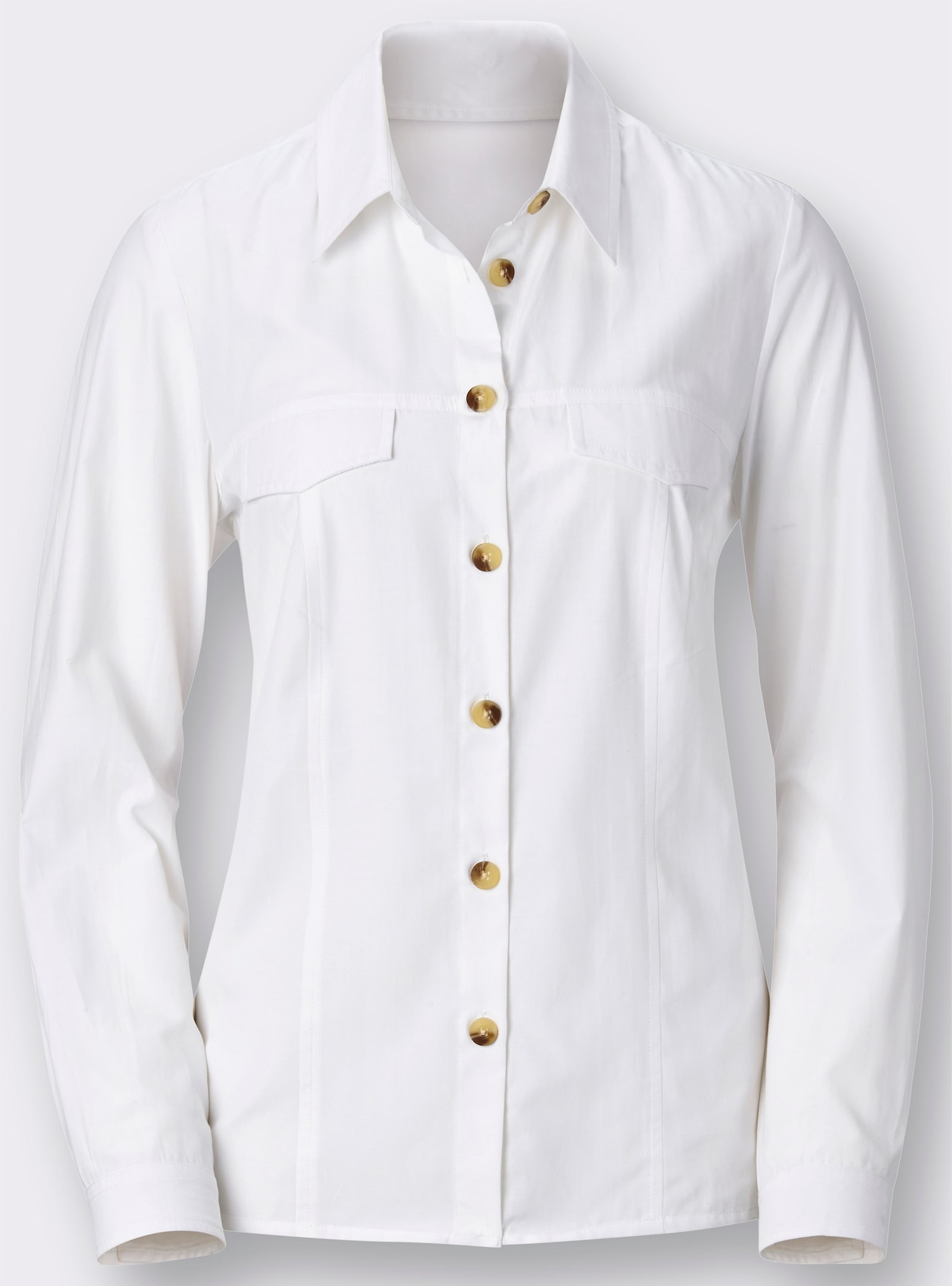 Hemdbluse mit Zier-Pattentaschen - weiß