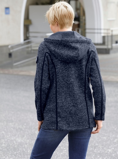 Kapuzenfleecejacke mit Umlegekragen - marine-meliert
