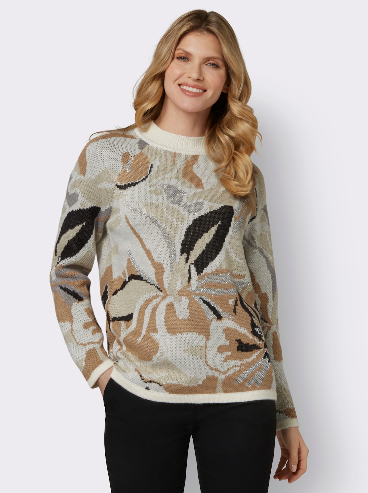 Pullover van jacquard - champagne/camel gedessineerd