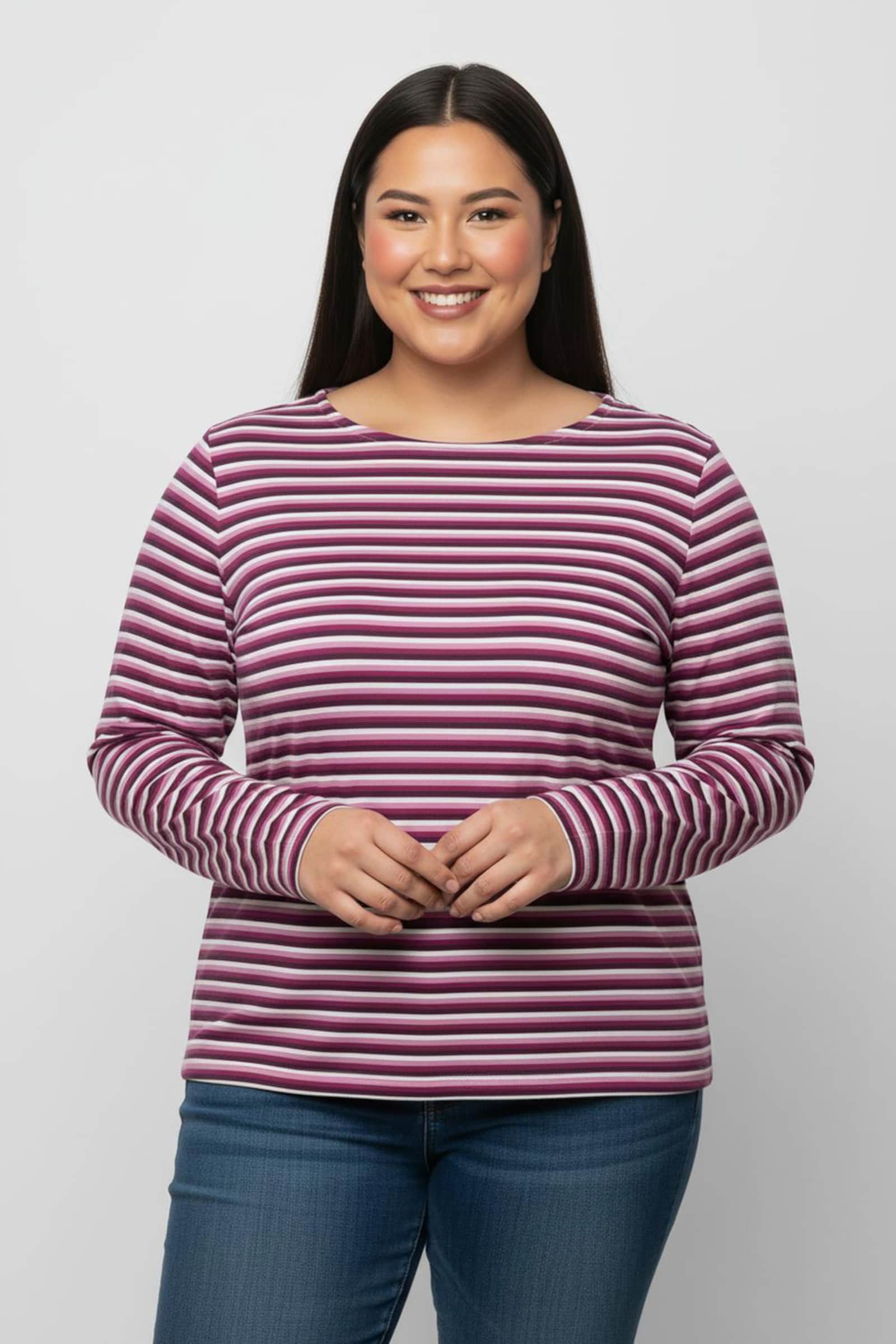 Langarmshirt im Ringel-Dessin - magenta-marine-geringelt