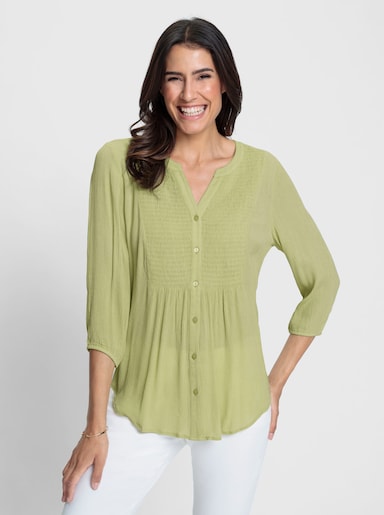 Schlupfbluse mit Smok-Einsatz vorne - lindgrün