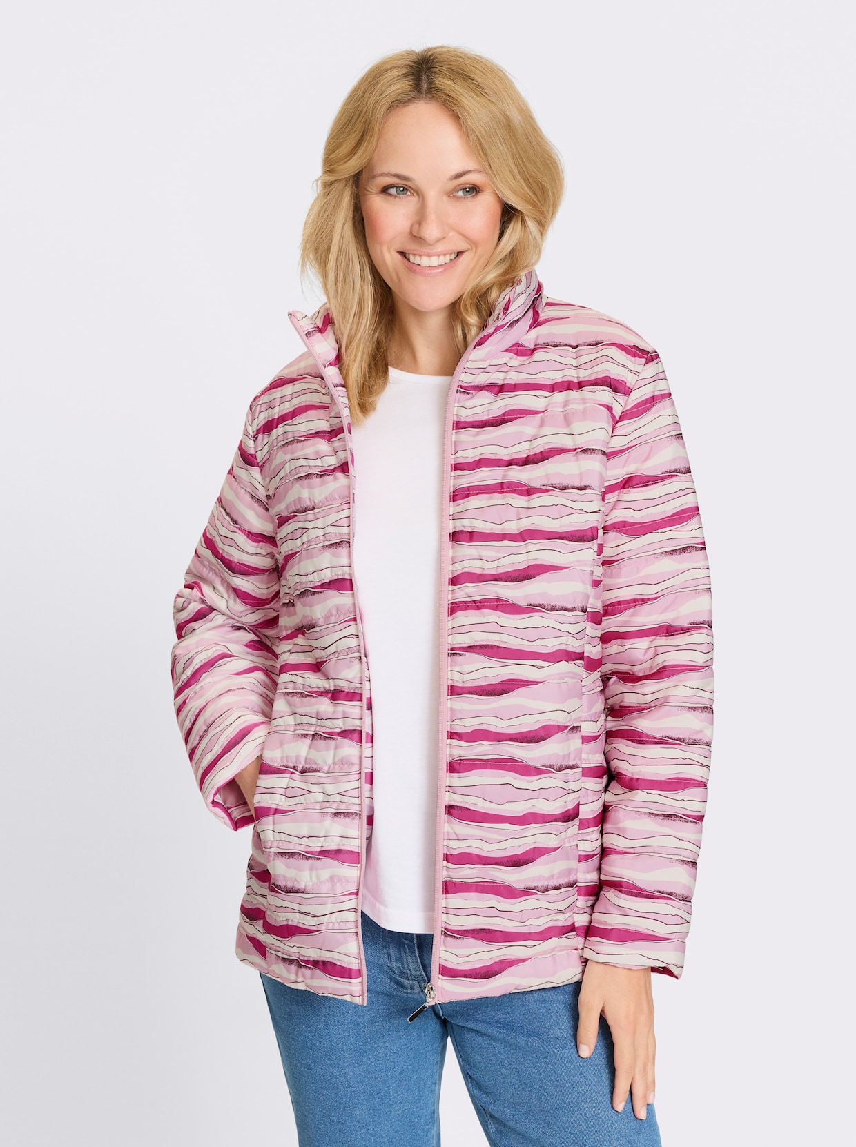 Steppjacke - fuchsia-ecru-bedruckt