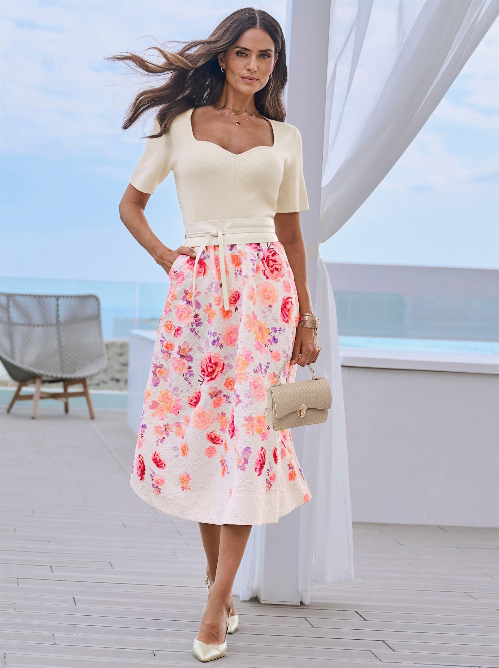 heine Webrock mit floralem Druck - champagner-altrosa-bedruckt