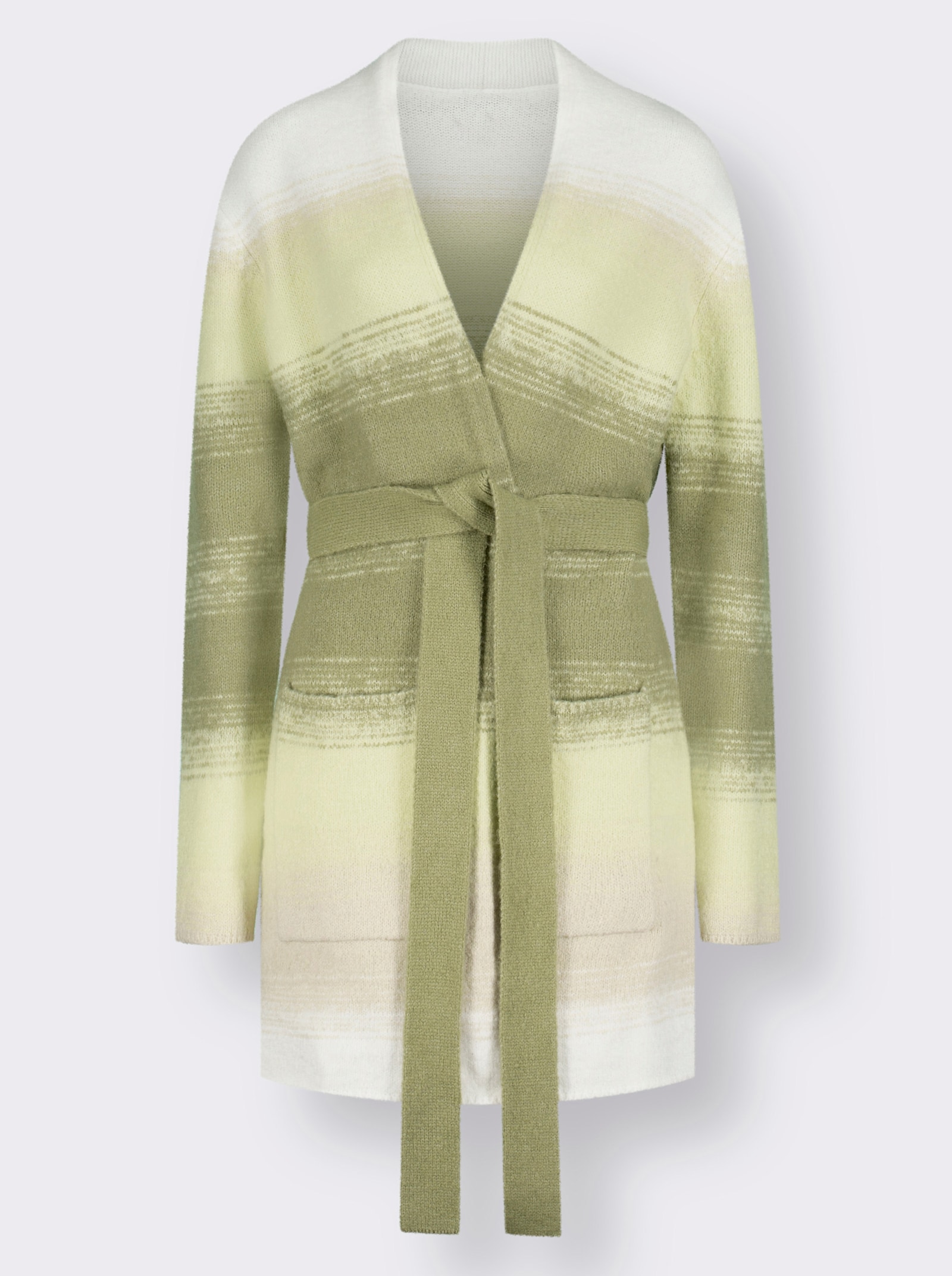 Lang vest met bindceintuur - rietgroen/zand gedessineerd