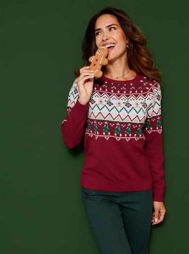 Langarm-Pullover - rot-champagner