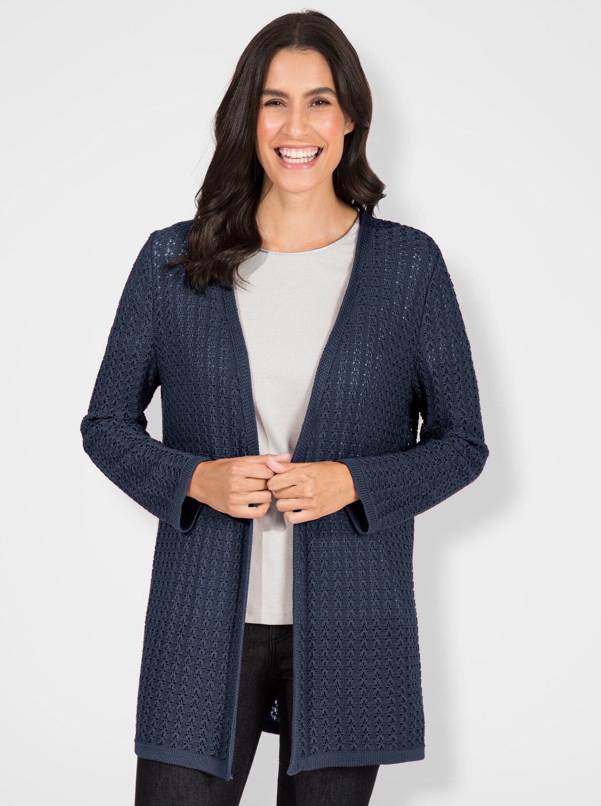 Ajourstrickjacke - rauchblau