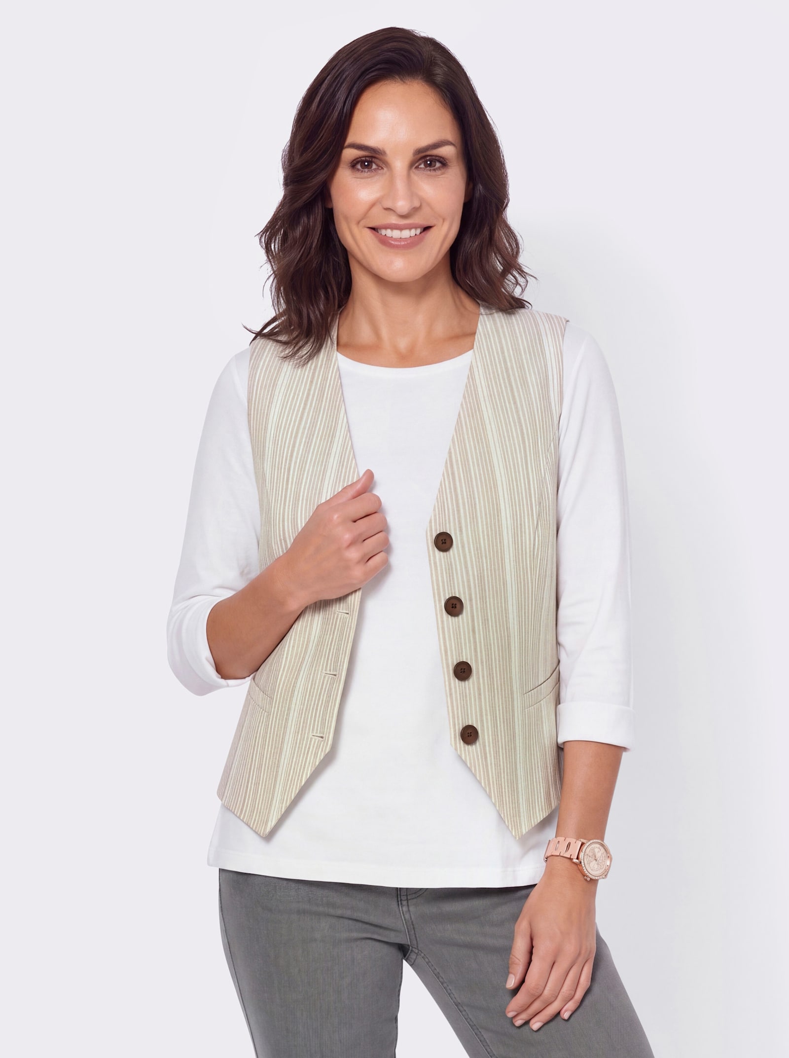Weste mit Jacquard-Streifenmuster - champagner-sesam-gestreift