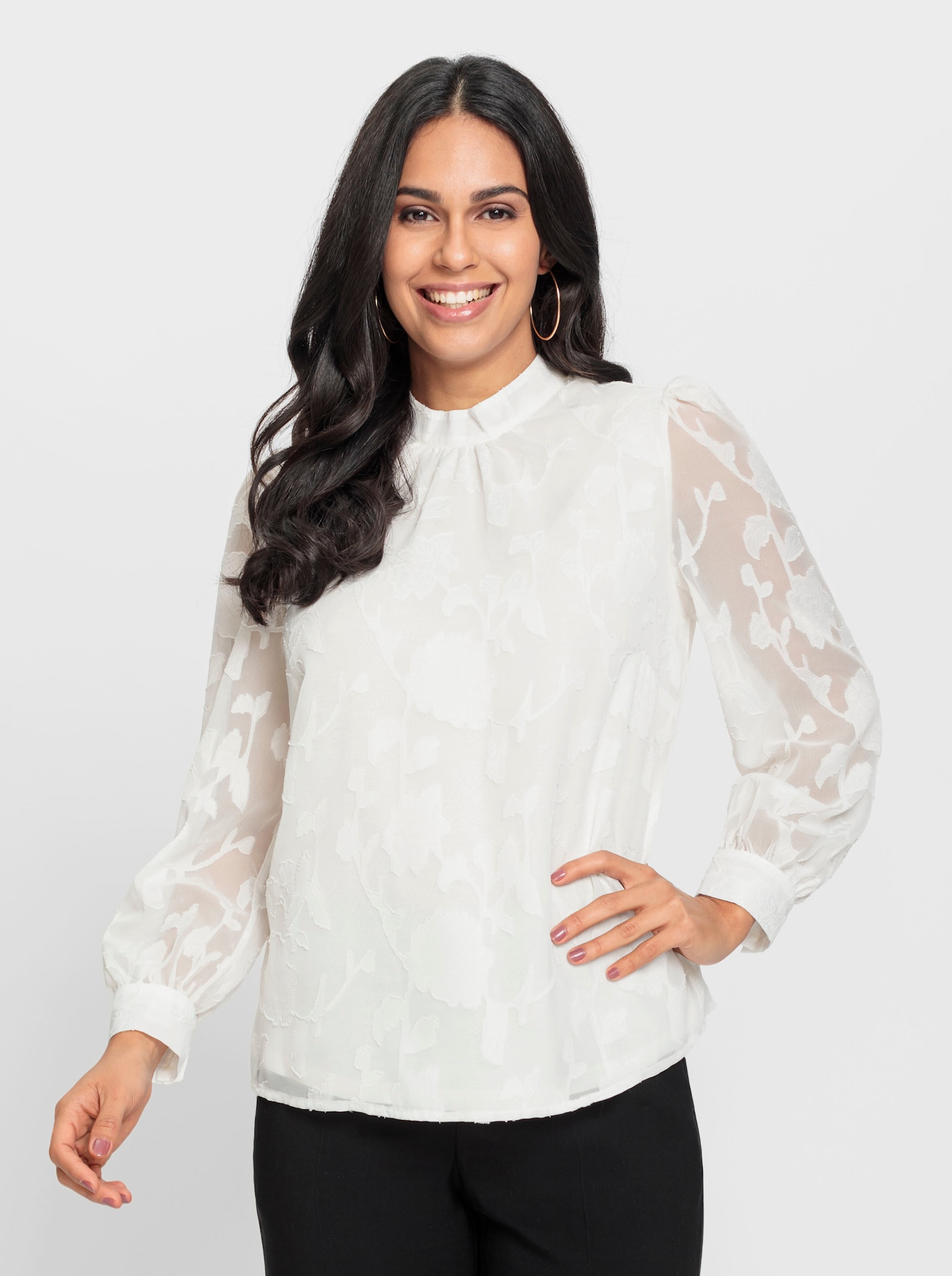 Schlupfbluse mit leicht transparenten Partien - ecru