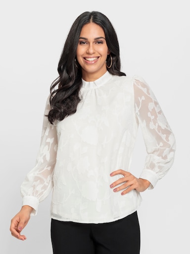 Schlupfbluse mit leicht transparenten Partien - ecru