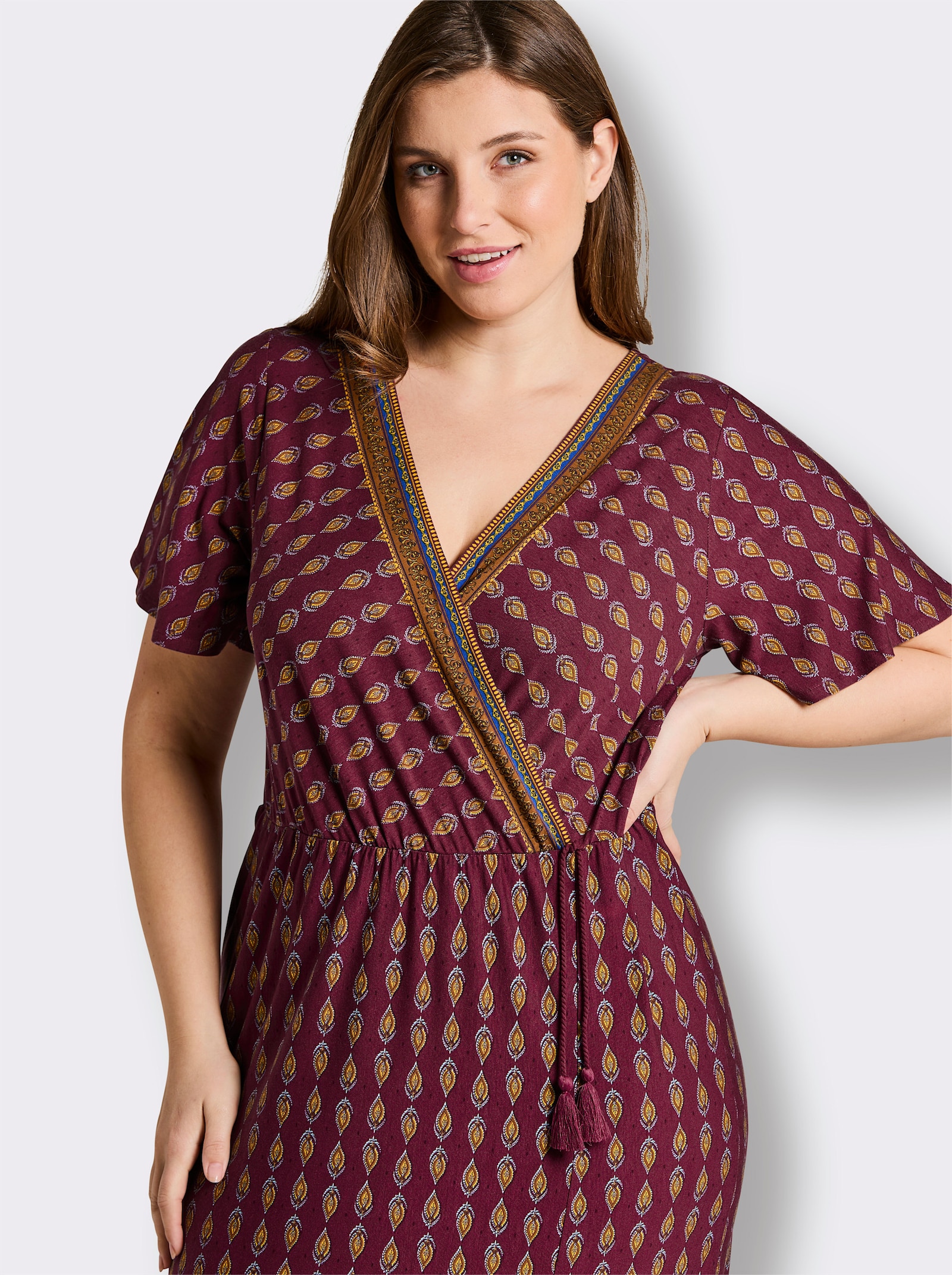 sheego Druckkleid in Wickeloptik - bordeaux-burgund-bedruckt