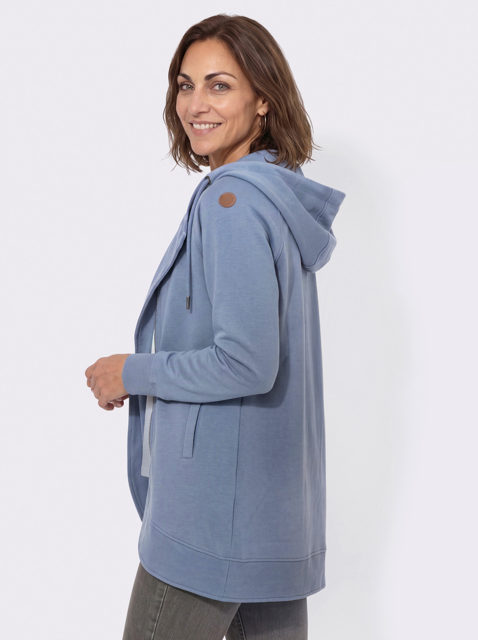 Sweatjacke mit Leistentaschen - taubenblau