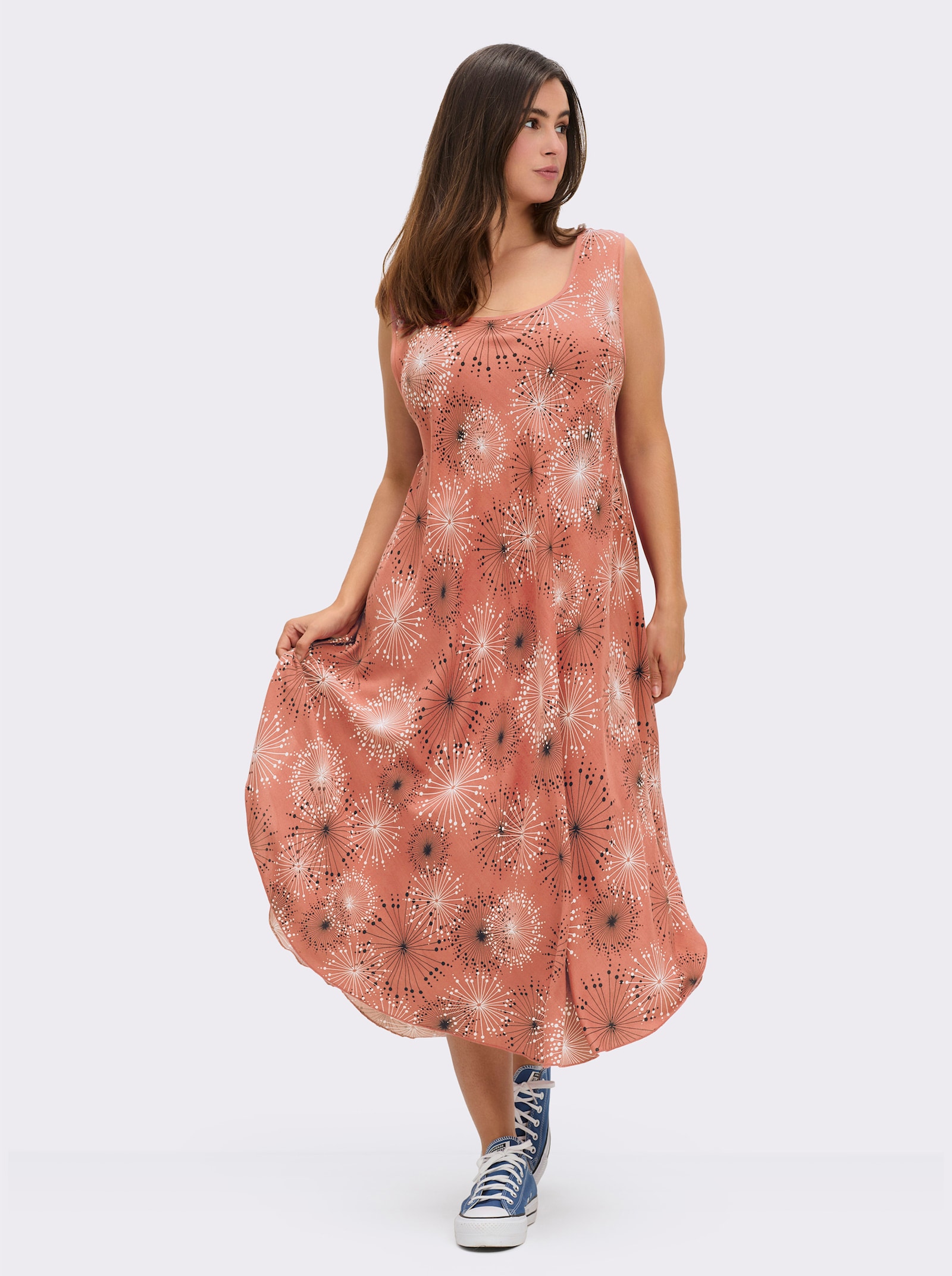 Druckkleid mit Blüten-Muster, figurumspielend - papaya-graphit-bedruckt