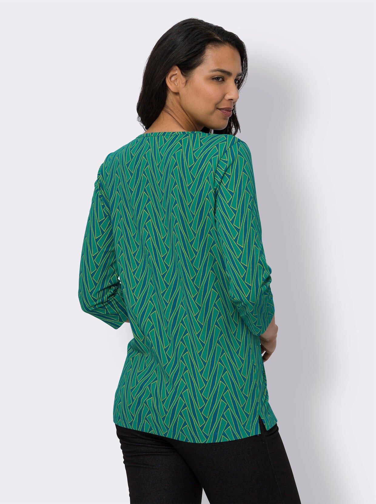 Shirt met 3/4-mouw - petrol geprint
