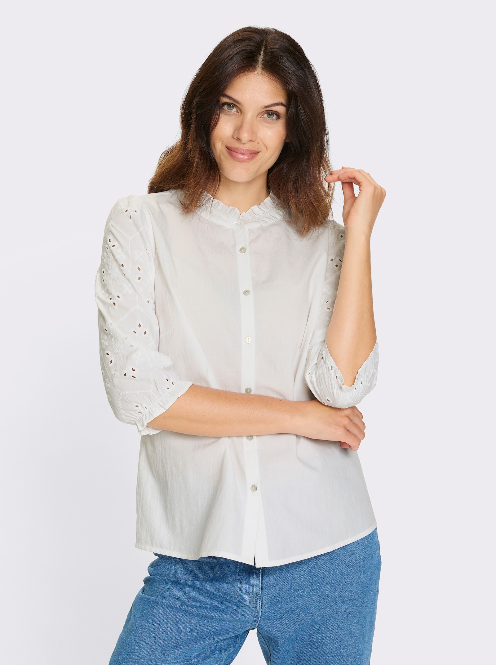Katoenen blouse met ajourwerk - wit
