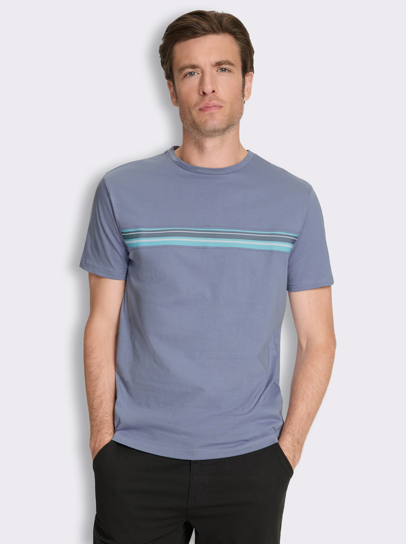 Kurzarmshirt mit Streifen - taubenblau