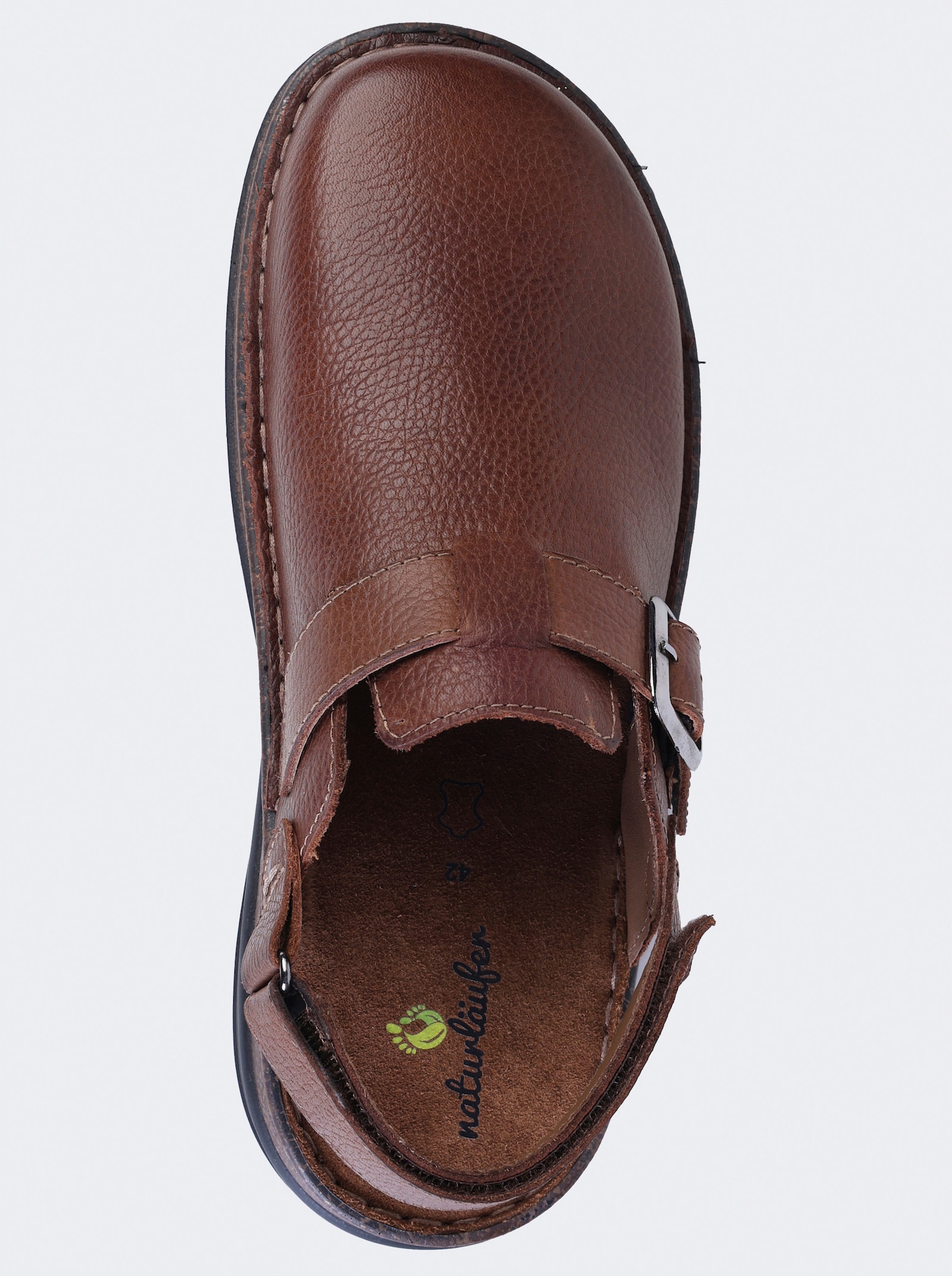 Naturläufer Clog mit Klettverschluss, Glattleder - cognac