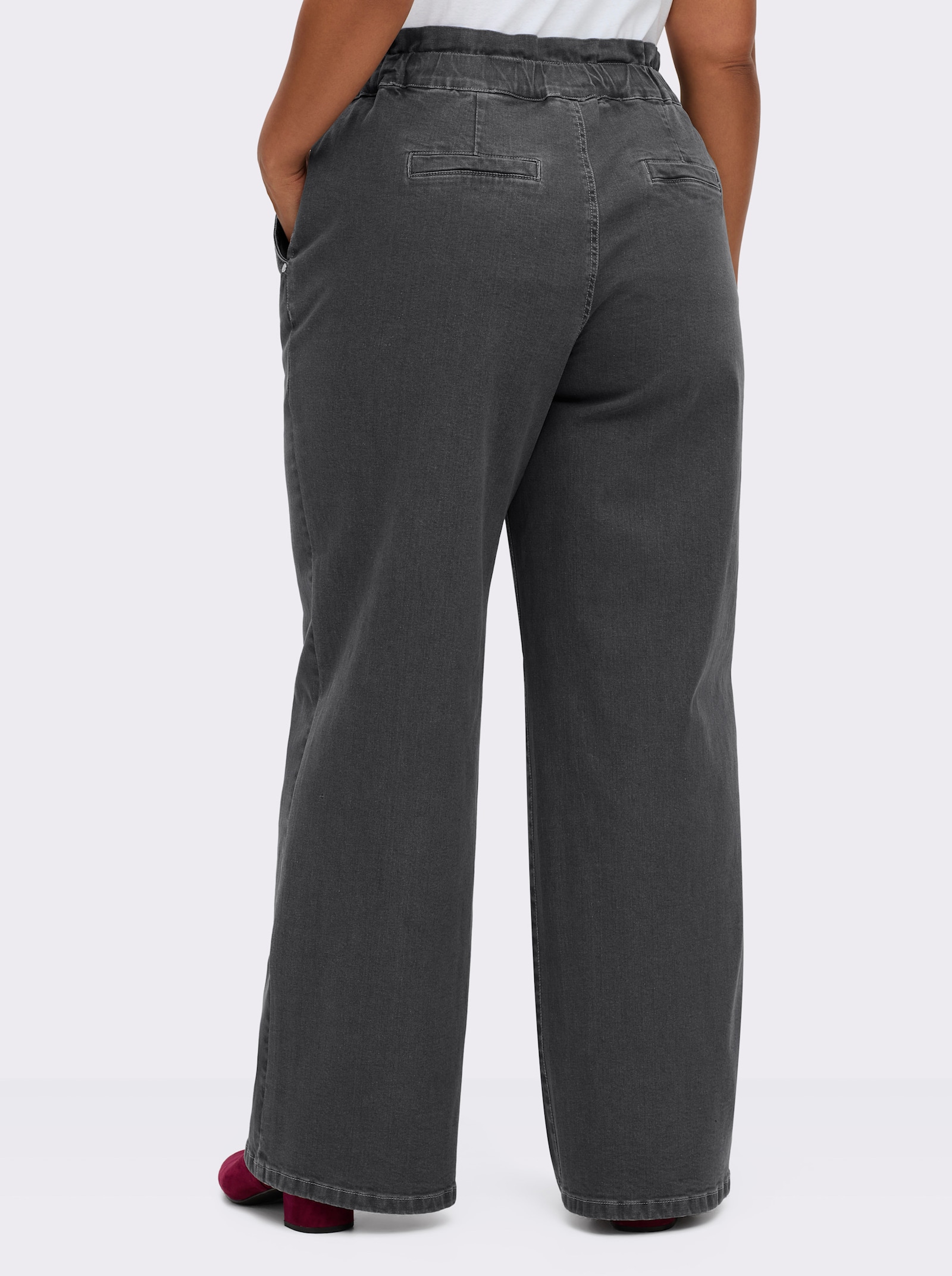 sheego Jeans in paperbaglook, met bindceintuur - antraciet/grey-denim