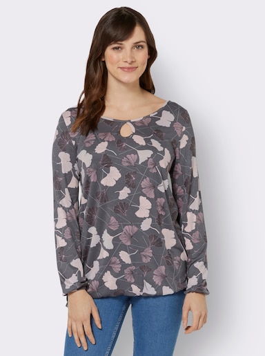 Rundhalsshirt - hellgrau-mauve-bedruckt