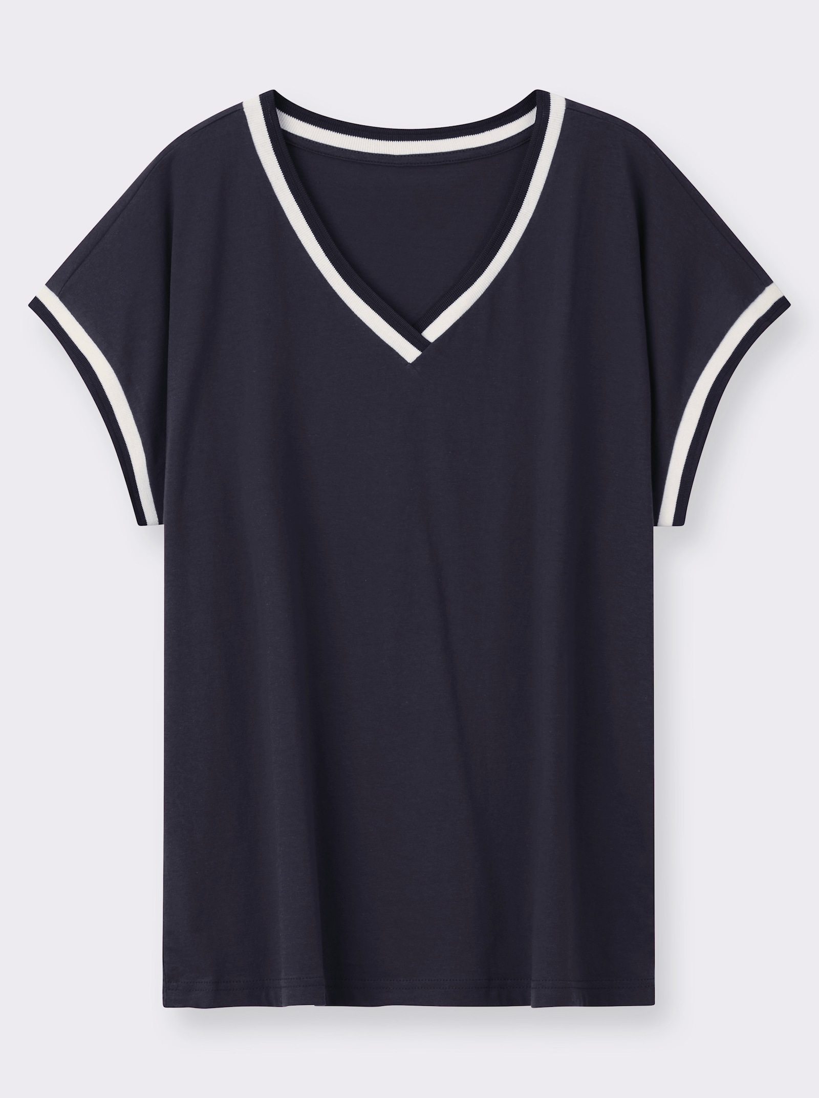 Kurzarmshirt mit Zierband - marine