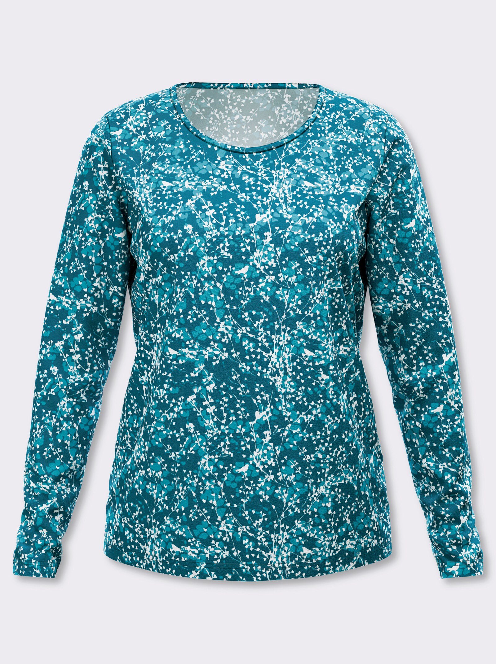 Langarmshirt mit Millefleur-Druck - petrol-ecru-bedruckt