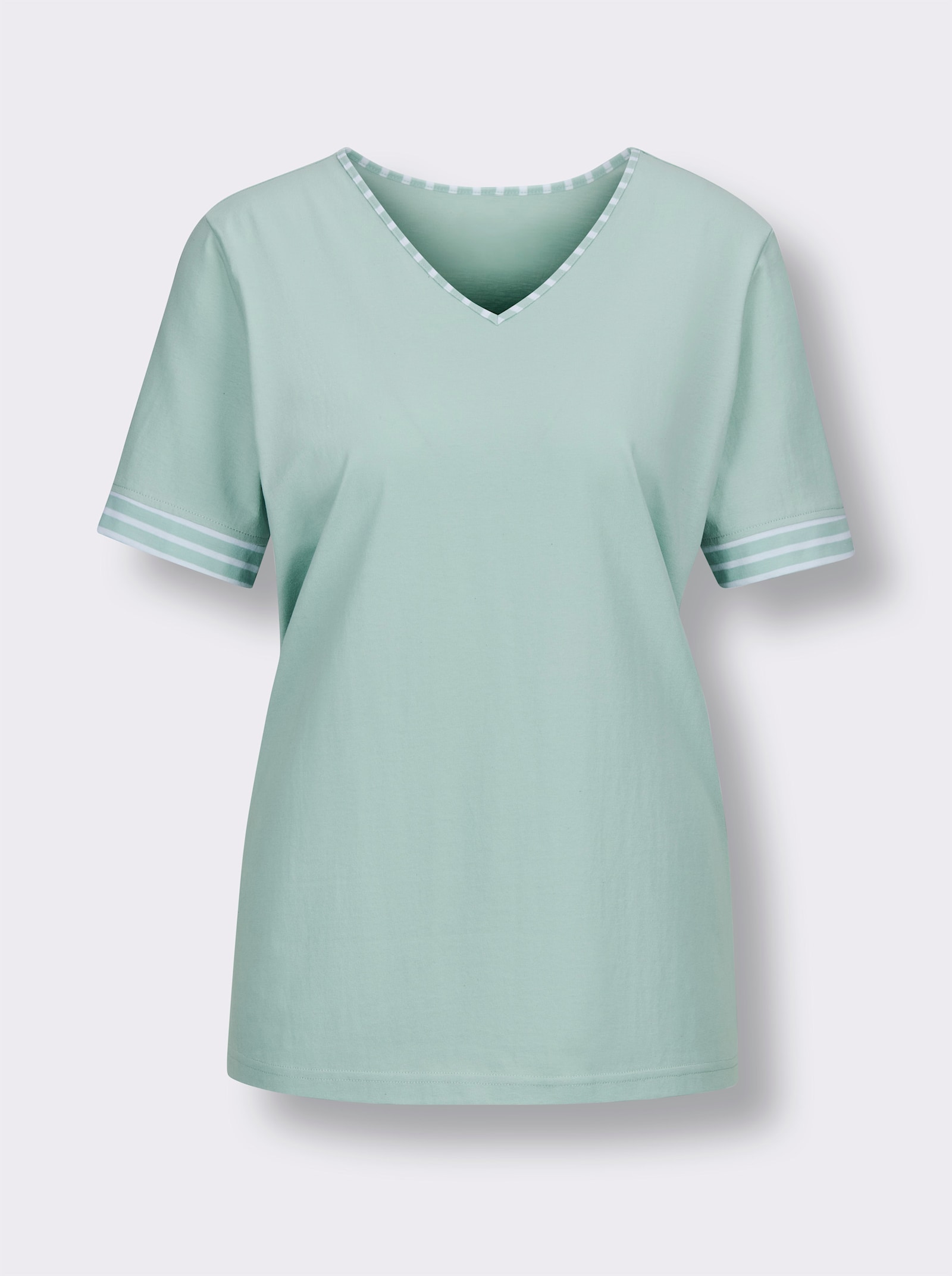 wäschepur Schlafshirt mit Ringelblende - kalkmint-weiß-geringelt