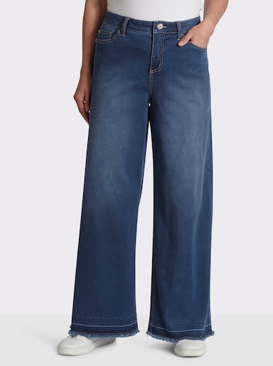 sheego Jeans mit weitem, ausgestelltem Bein - darkblue-stone-washed