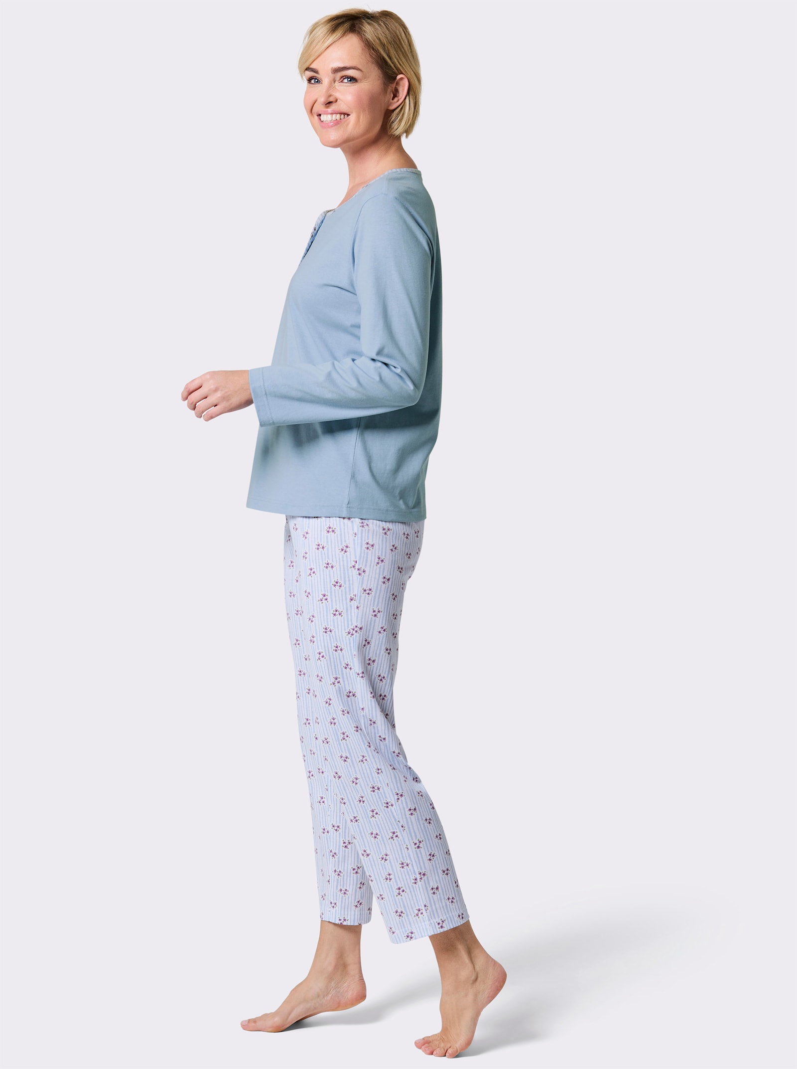 wäschepur Schlafanzüge im floralen Dessin - apricot-papaya + eisblau-orchidee